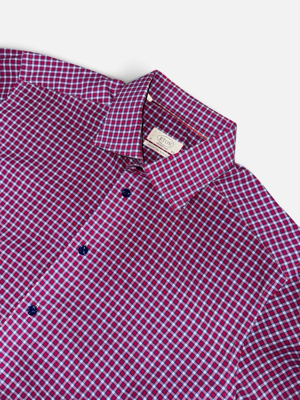 Eton mens 16.5 42 contemporary red check plaid cotton dress shirt EUC